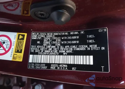 2018 Toyota Highlander Xle z USA, uszkodzony, nr VIN 5TDJZRFH1JS848270